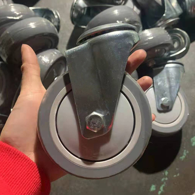 4 Inch Grey Soft Trolley Wheels Silent TPR Hollow Kingpin Bolt Hole Swivel Casters For Shopping Carts