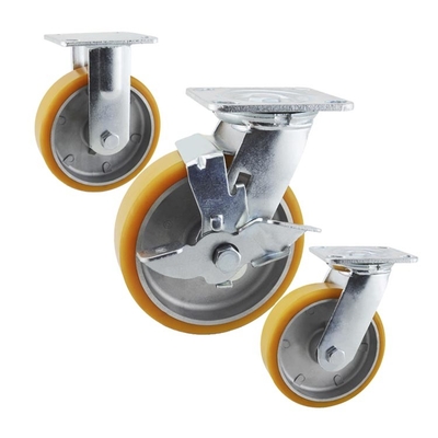 125mm PU Wheel Top Plate Braked Swivel Castors  Tread On Type