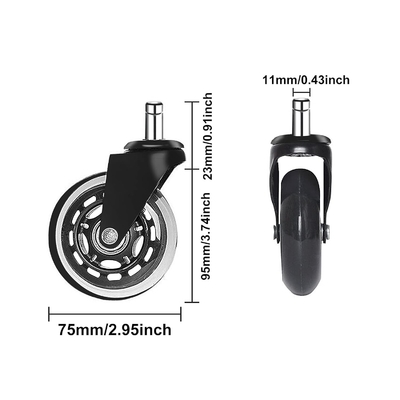 Amazon Hot Sales 5 A Set Black Pu Chaire Casters Wheels Soft Transparent Caster