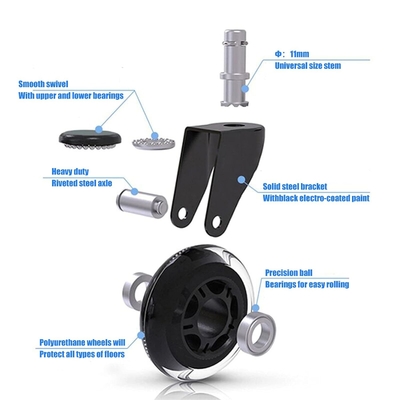 Amazon Hot Sales 5 A Set Black Pu Chaire Casters Wheels Soft Transparent Caster