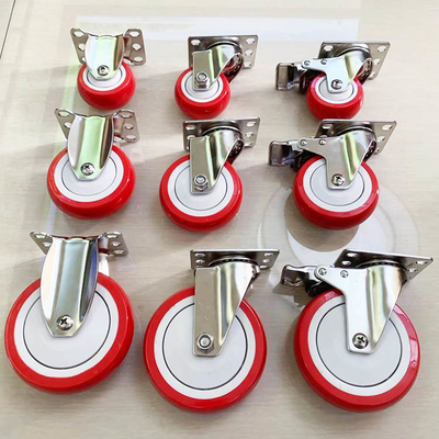 Waterproof Stainless Steel Casters 3 Inch Red PU Side Brake SS Castors