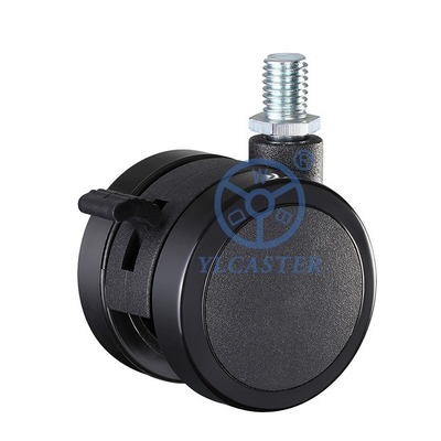 M10x15mm Twin Wheel Casters Threaded Stem Lockable 50mm Office Chair Casters With Brake