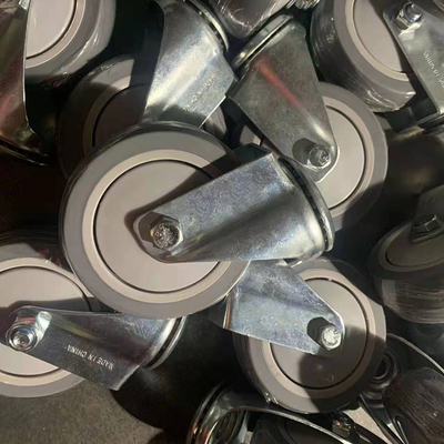 4 Inch Grey Soft Trolley Wheels Silent TPR Hollow Kingpin Bolt Hole Swivel Casters For Shopping Carts