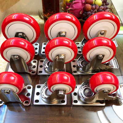 Waterproof Stainless Steel Casters 3 Inch Red PU Side Brake SS Castors